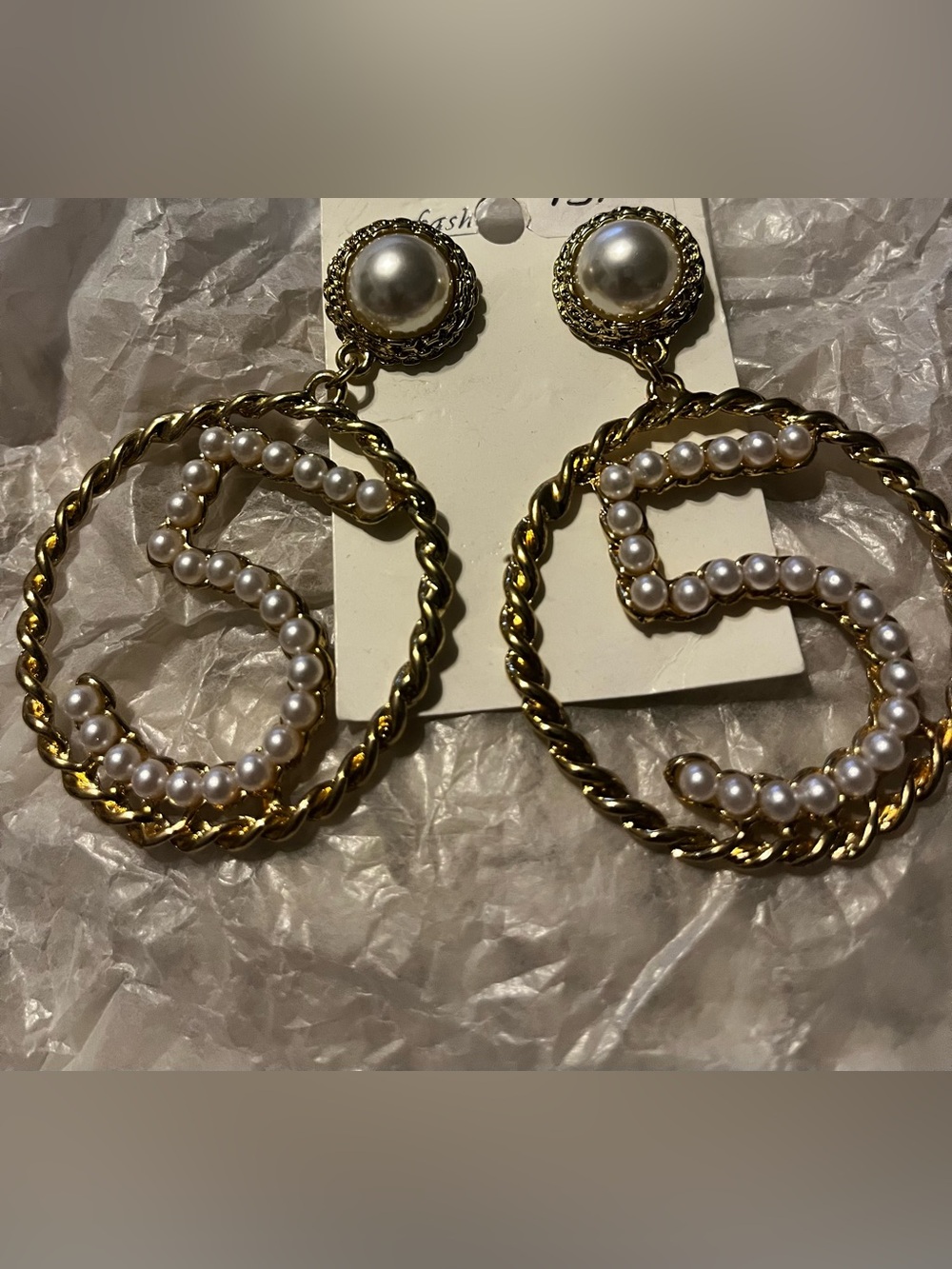 Gold Pearl Hoop Statement Earrings - Women Jewelry